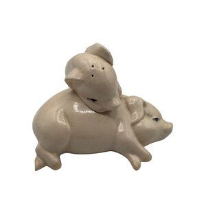 Vintage Ceramic  Stackable Pig Salt & Pepper Shakers Set